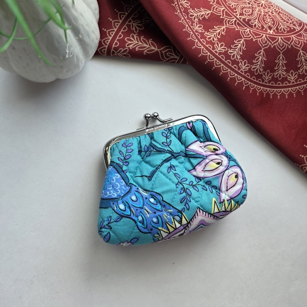 Vera Bradley Kiss Lock Coin Purse Teal Peacock